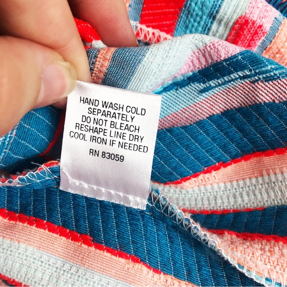 Anthropologie DREW Striped Marisol Button Back Tank | Orange Blue | Size Small - Picture 5 of 9